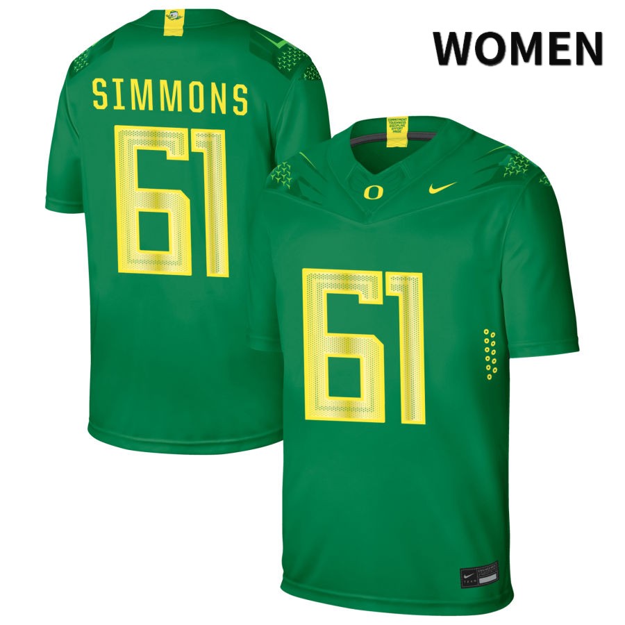 Oregon Ducks Women's #61 Josh Simmons Football College Authentic Green NIL 2022 Nike Jersey HBM33O4O